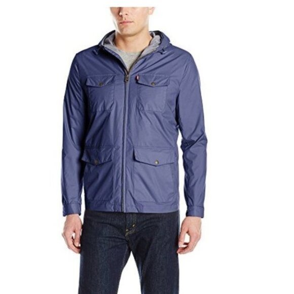 Levi's Men Four Pocket Hooded Military Rain Jacket - Picture 1 of 7